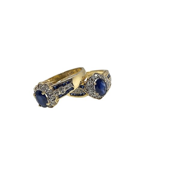 Oval Multi stone Sapphire Diamond ring in 14k Yell - Picture 3 of 4
